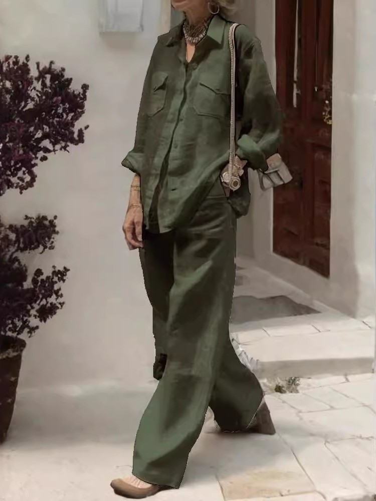 Linen Pant Wide - Fashion Solid Cotton Linen Shirt 2