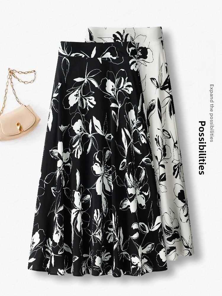 Midi Skirt Floral - Summer Thin High Waist A-Line Floral
