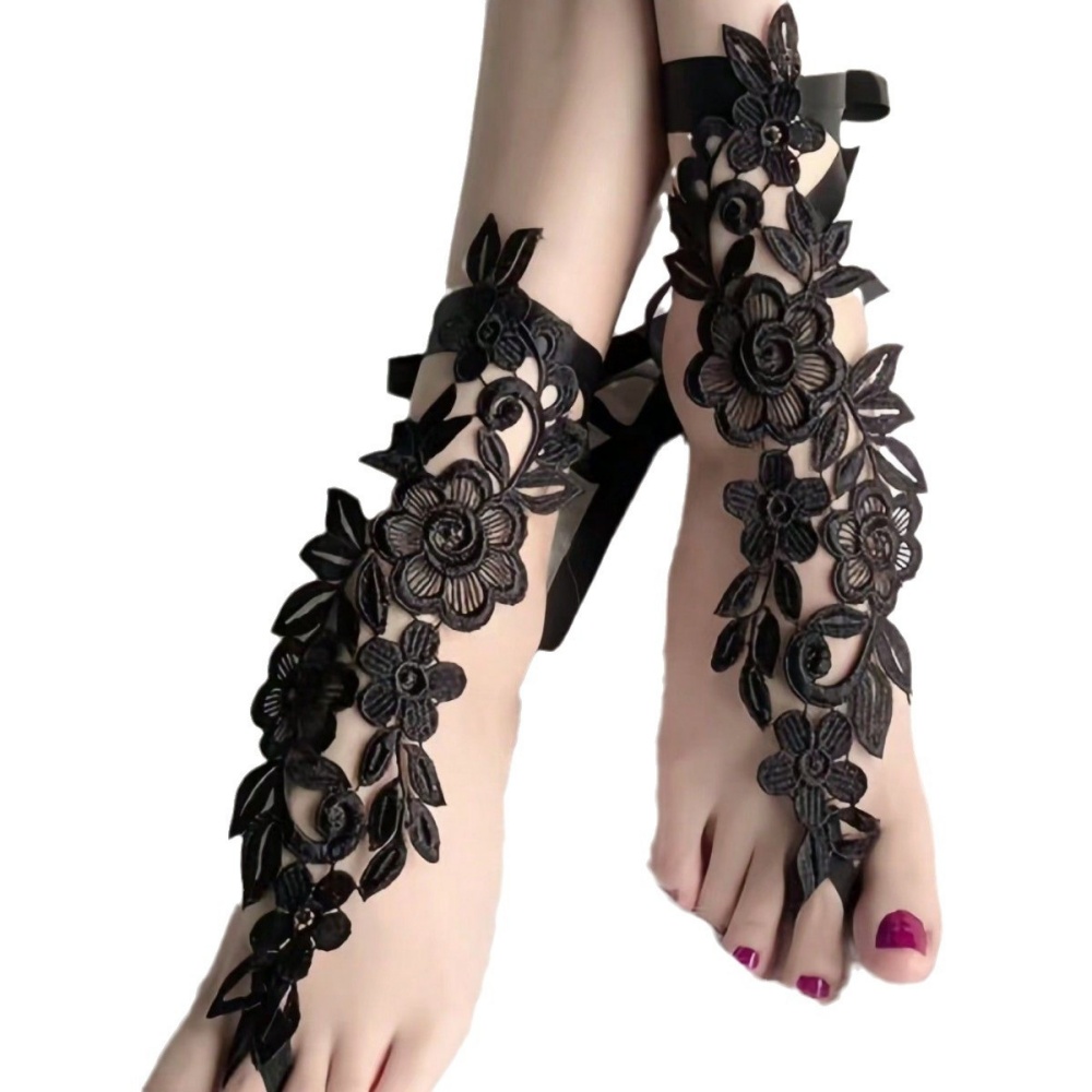 Cover Up Kaftan - Women Sexy Stockings Embroidery Anklet Flower