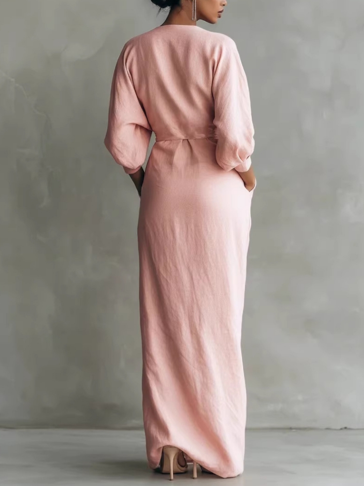 Linen Dress Wrap - Women Linen Blend Wrap Maxi Dress