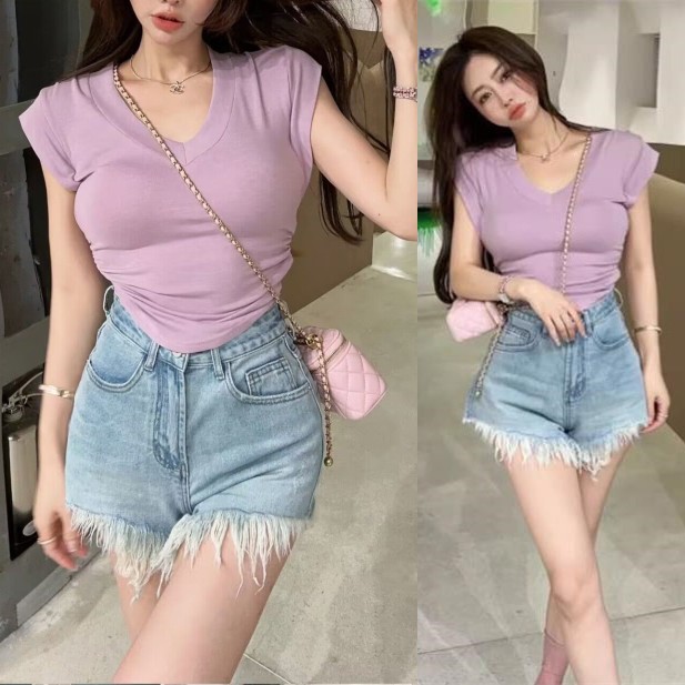 Shorts Denim Frayed - Summer Women's Clothing Casual Shorts Denim