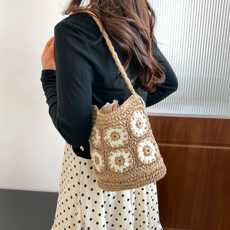 Crochet Bag Raffia - Summer Boho Handmade Crochet Flower Straw