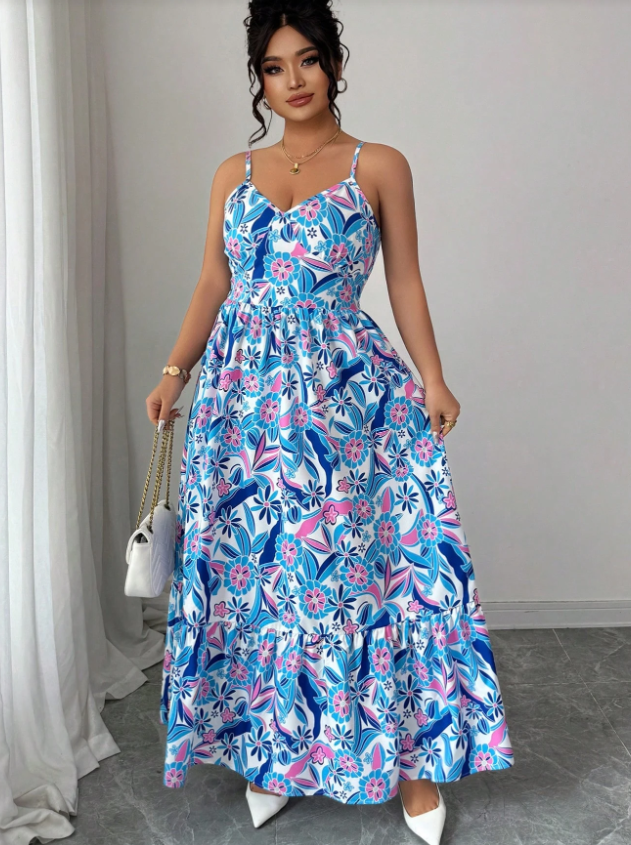 Romper Floral Print - Plus Size Women's Floral Print Spaghetti