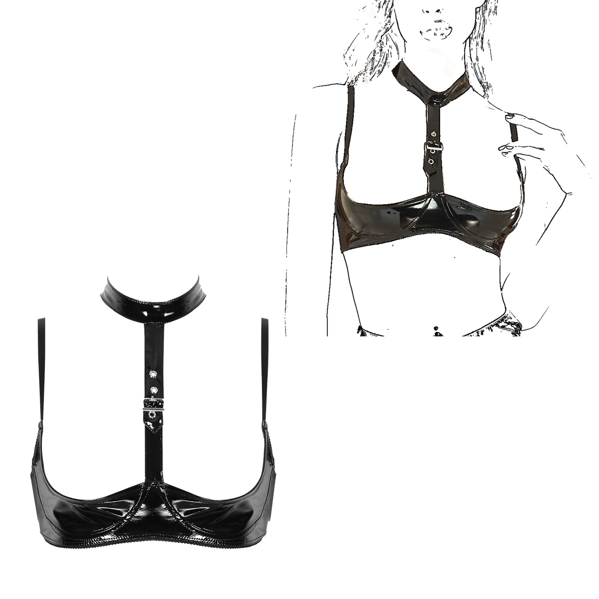 Womens Patent Leather Lingerie - Bralette Triangle Set recensie en prijs