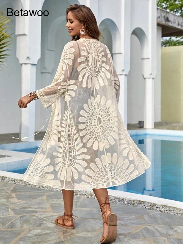 Women White Boho Floral Hollow - Kimono Sheer Floral recensie en prijs
