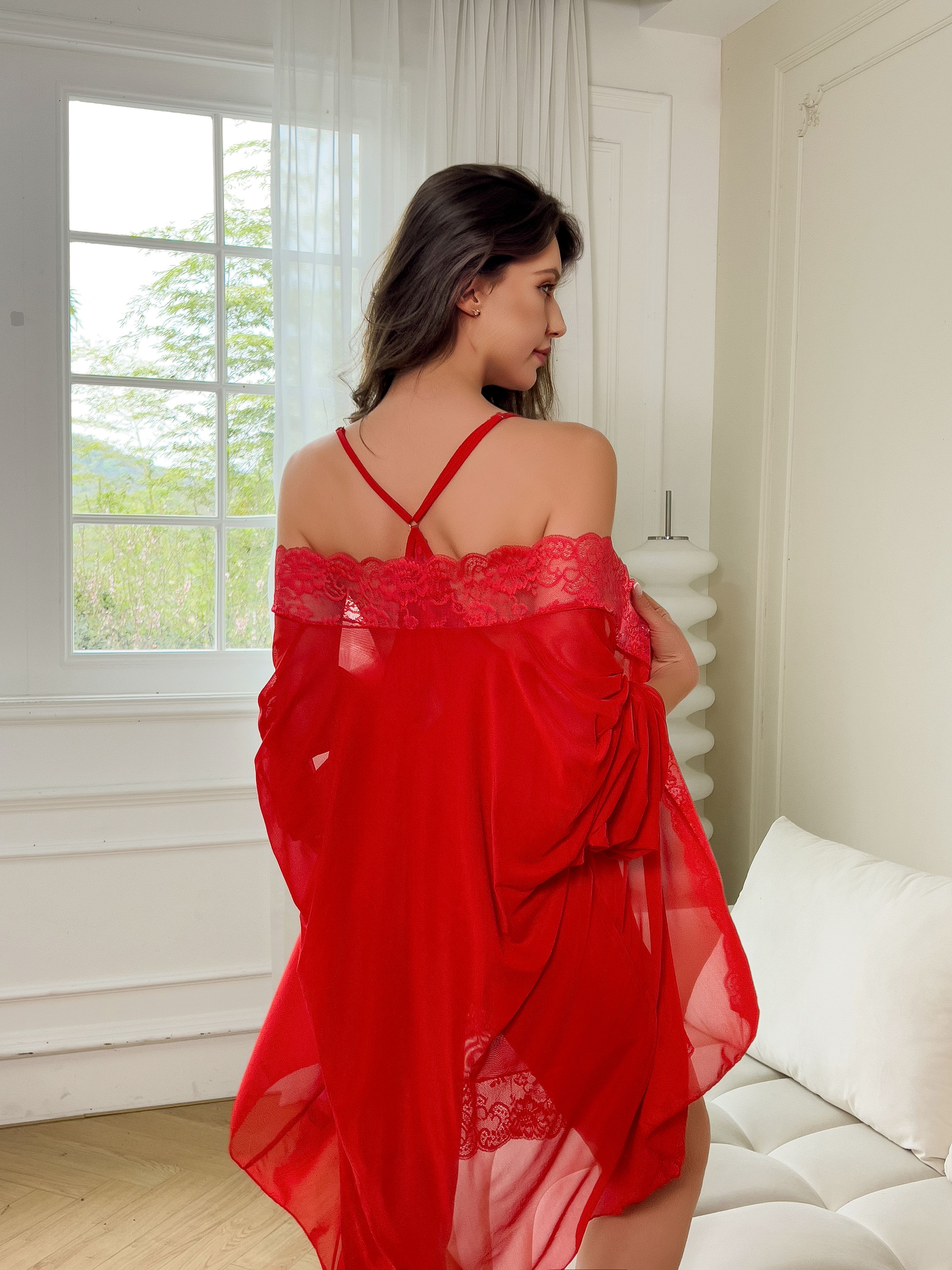 Plus Size Women Sexy Red Sheer - Kimono Sheer Floral recensie en prijs