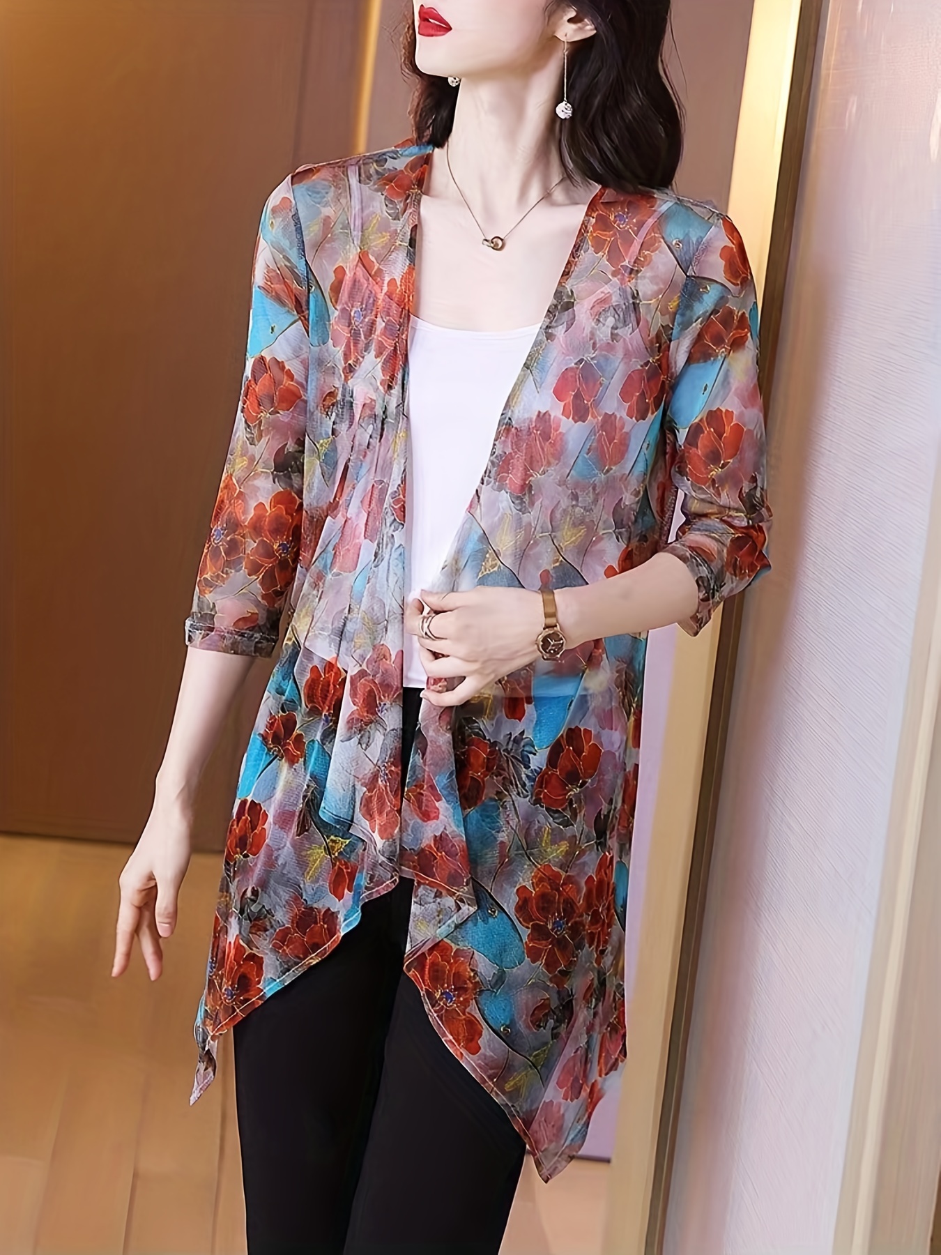Women's Elegant Sheer Mesh Car - Kimono Sheer Floral recensie en prijs