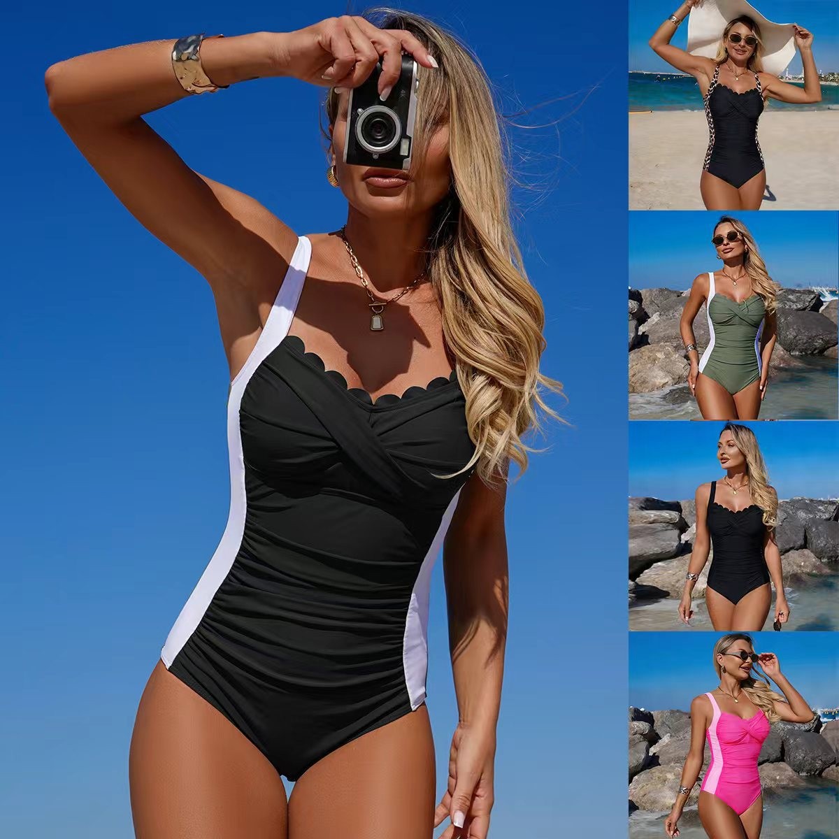 Black Swimsuit Scalloped Neckl - Swimsuit Bikini Ruched recensie en prijs