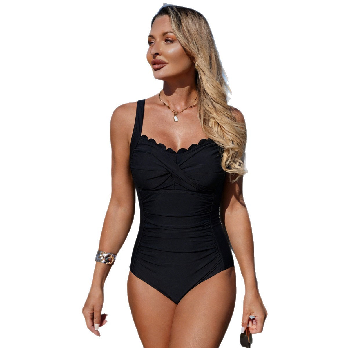 Black Swimsuit Scalloped Neckl - Swimsuit Bikini Ruched recensie en prijs
