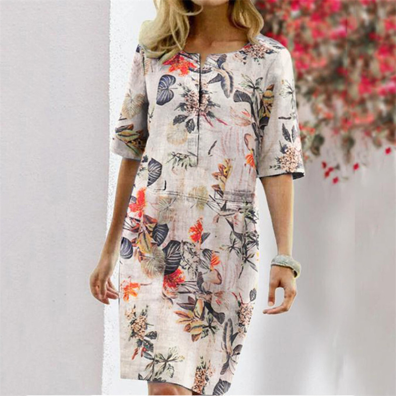 Summer Cotton Linen Printed Wo - Linen Dress Wrap recensie en prijs