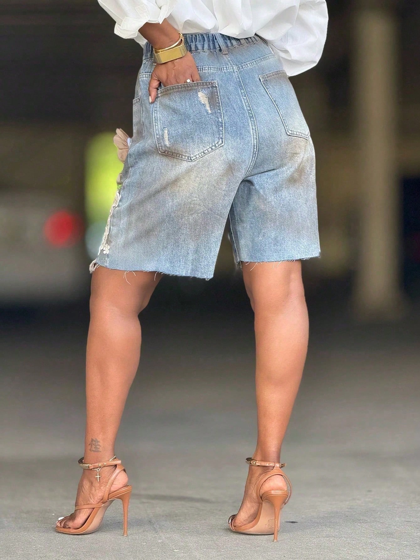 GLOURI Women 3D Floral Appliqu - Shorts Denim Frayed recensie en prijs