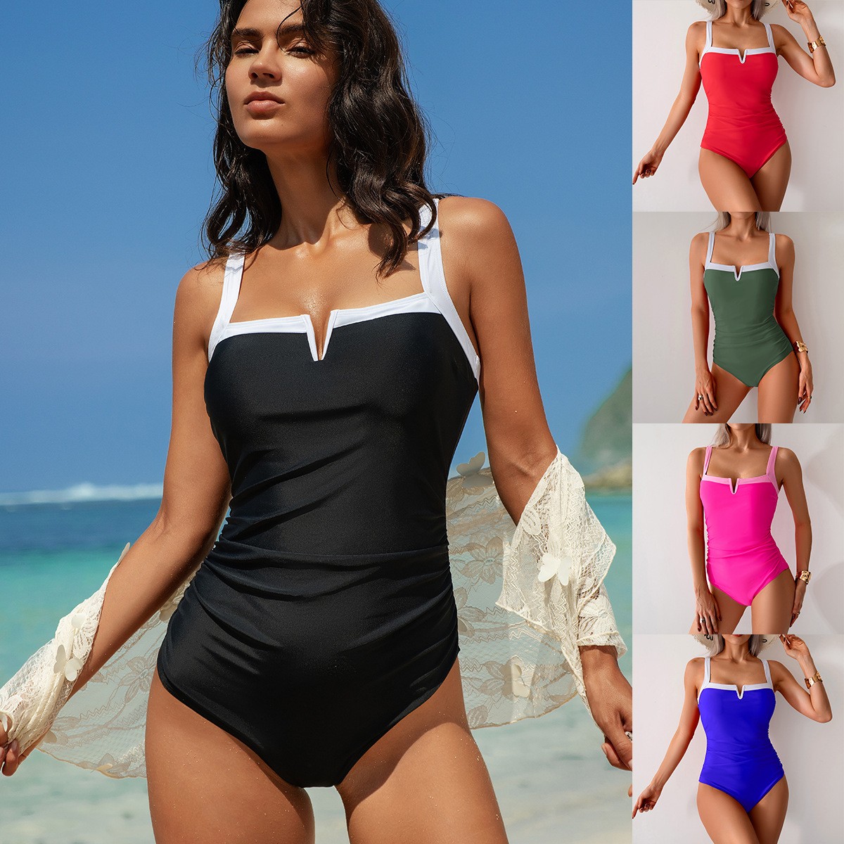 Black Swimsuit V Neck Red Biki - Swimsuit Bikini Ruched recensie en prijs