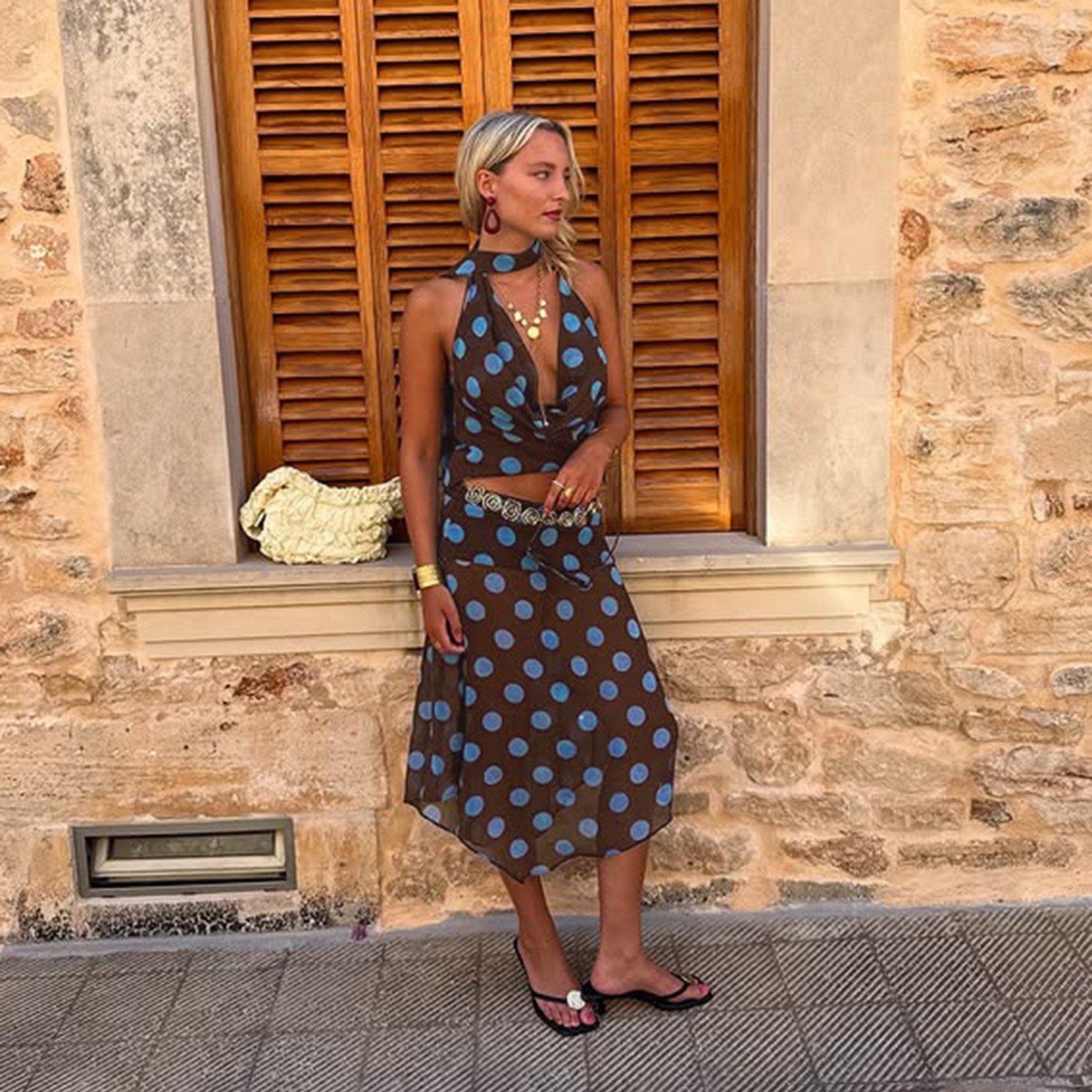 2 Piece Set Off Shoulder Polka - Maxi Dress Halter recensie en prijs