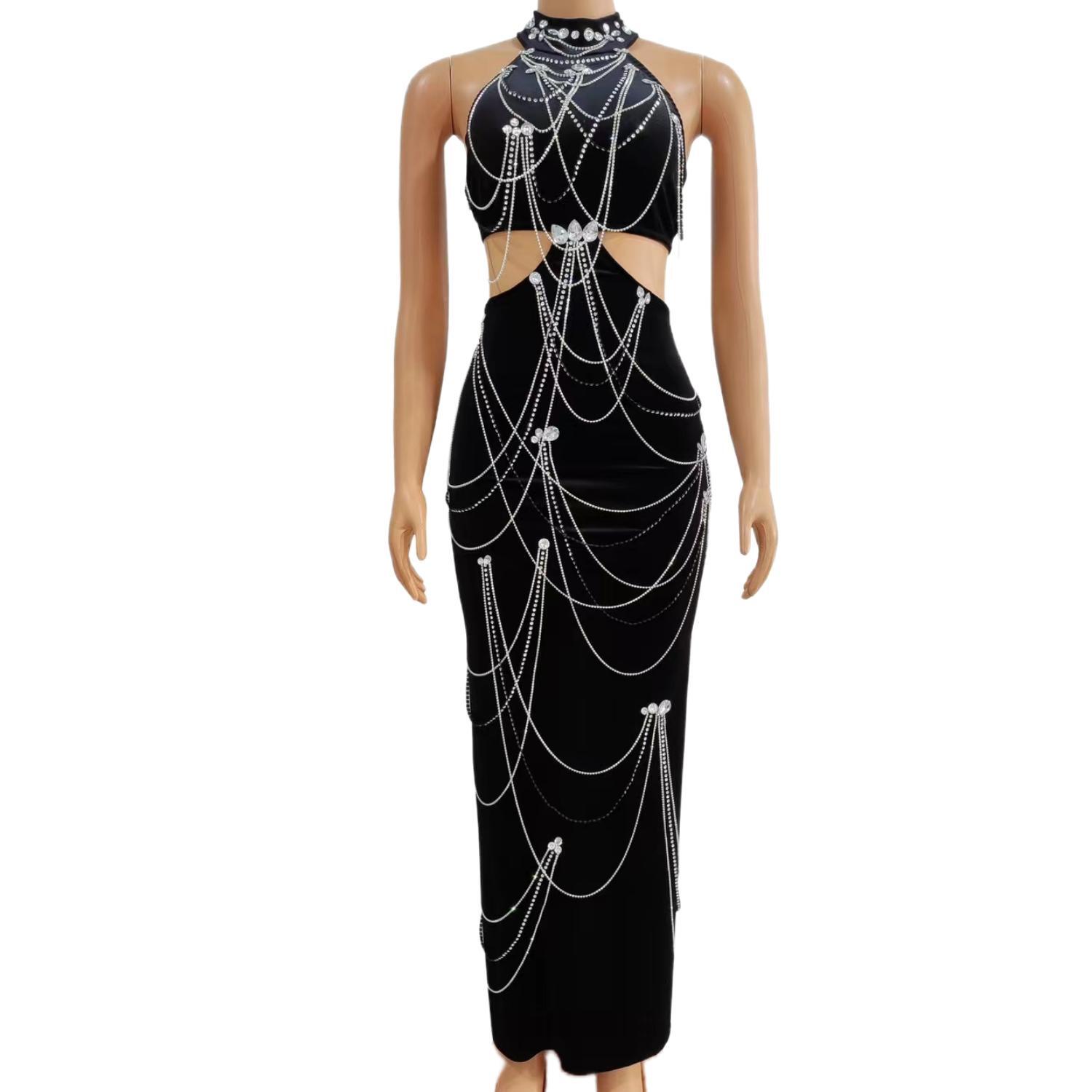 Zuanlianhei Luxury Black Velve - Maxi Dress Halter recensie en prijs