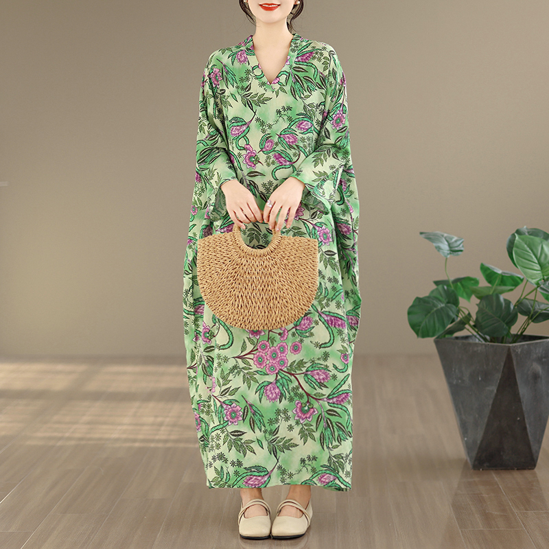 Large Size Floral Print Vacati - Linen Dress Wrap recensie en prijs