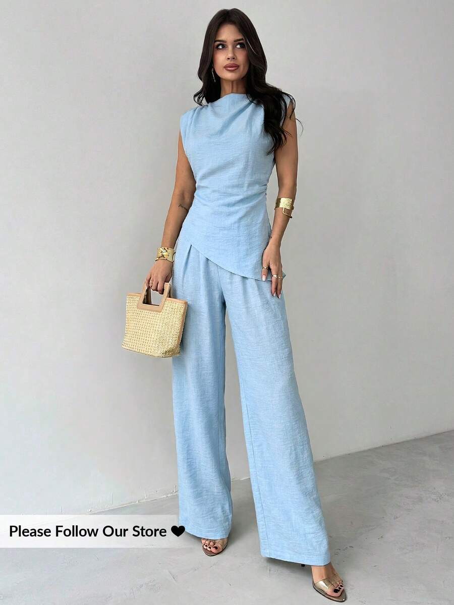 Sleeveless Asymmetric Ruched W - Linen Pant Wide recensie en prijs