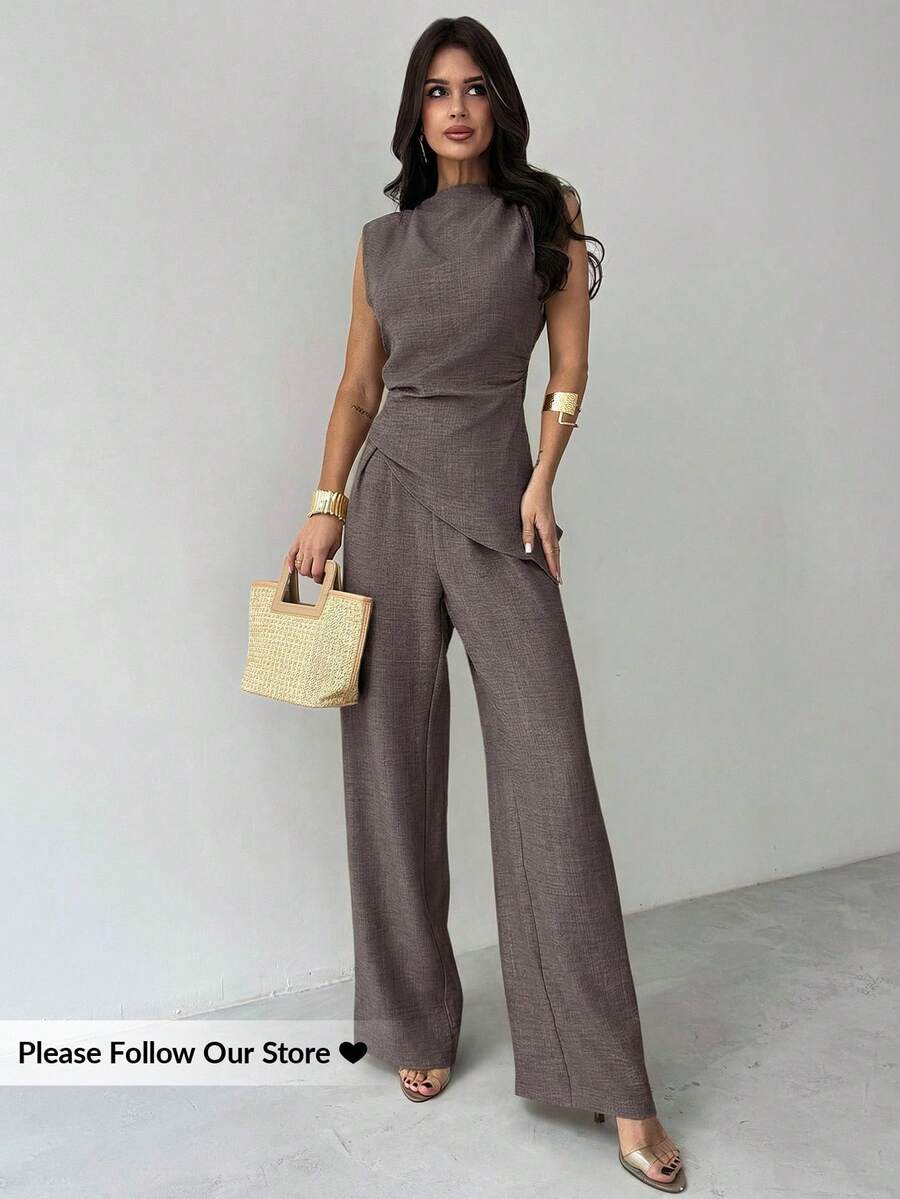 Sleeveless Asymmetric Ruched W - Linen Pant Wide recensie en prijs