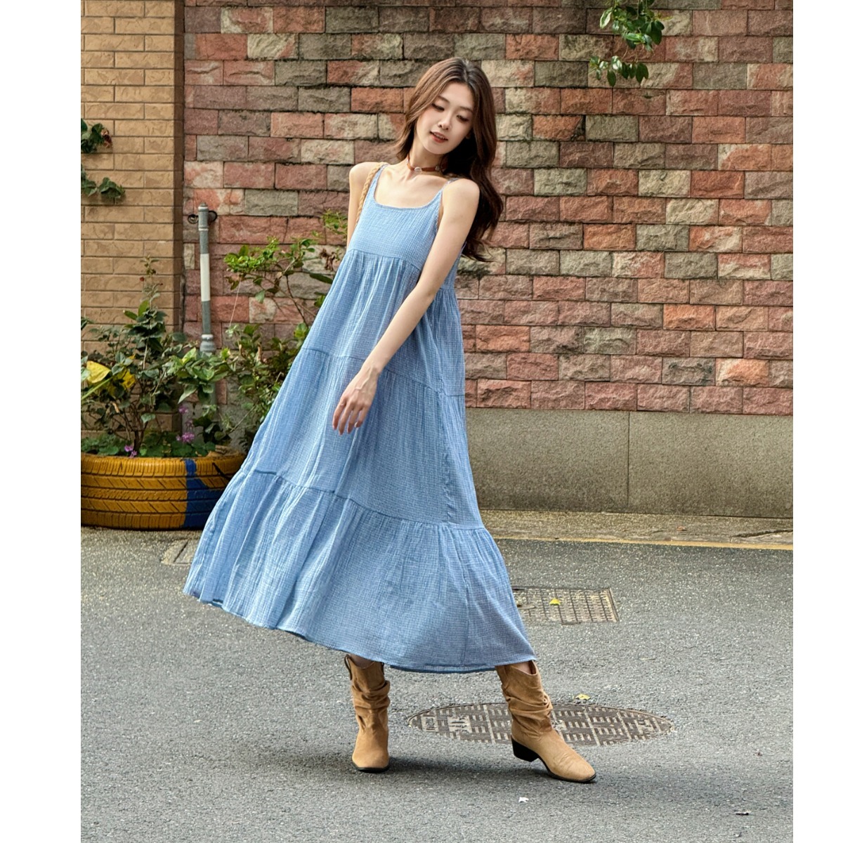 Elegant Blue Plaid Cotton Line - Linen Dress Wrap recensie en prijs