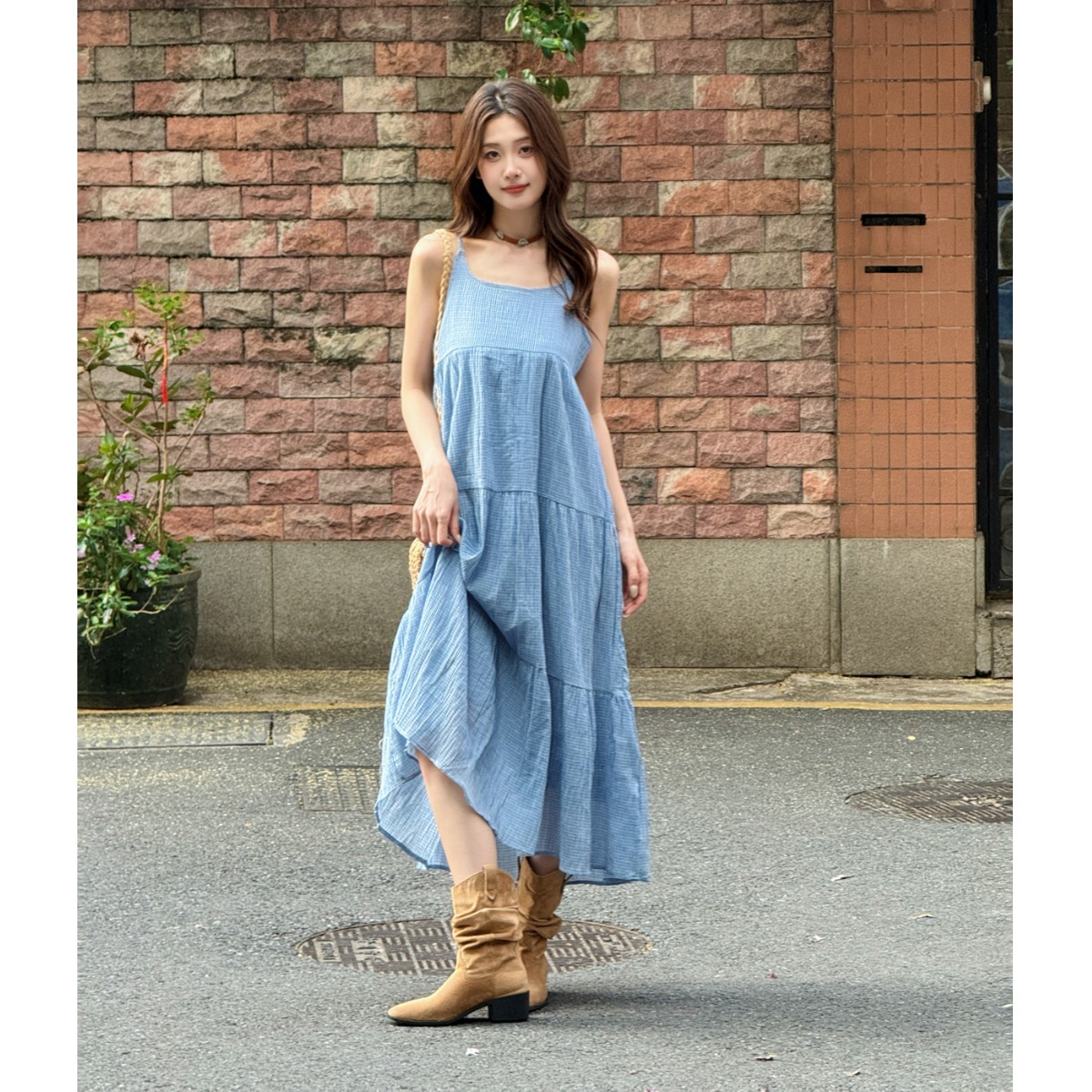 Elegant Blue Plaid Cotton Line - Linen Dress Wrap recensie en prijs