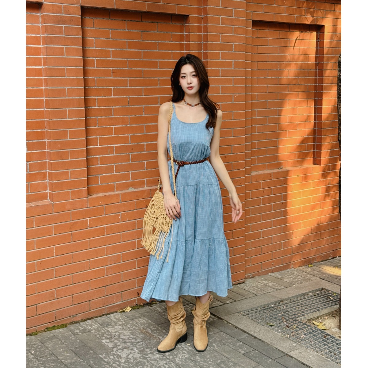 Elegant Blue Plaid Cotton Line - Linen Dress Wrap recensie en prijs