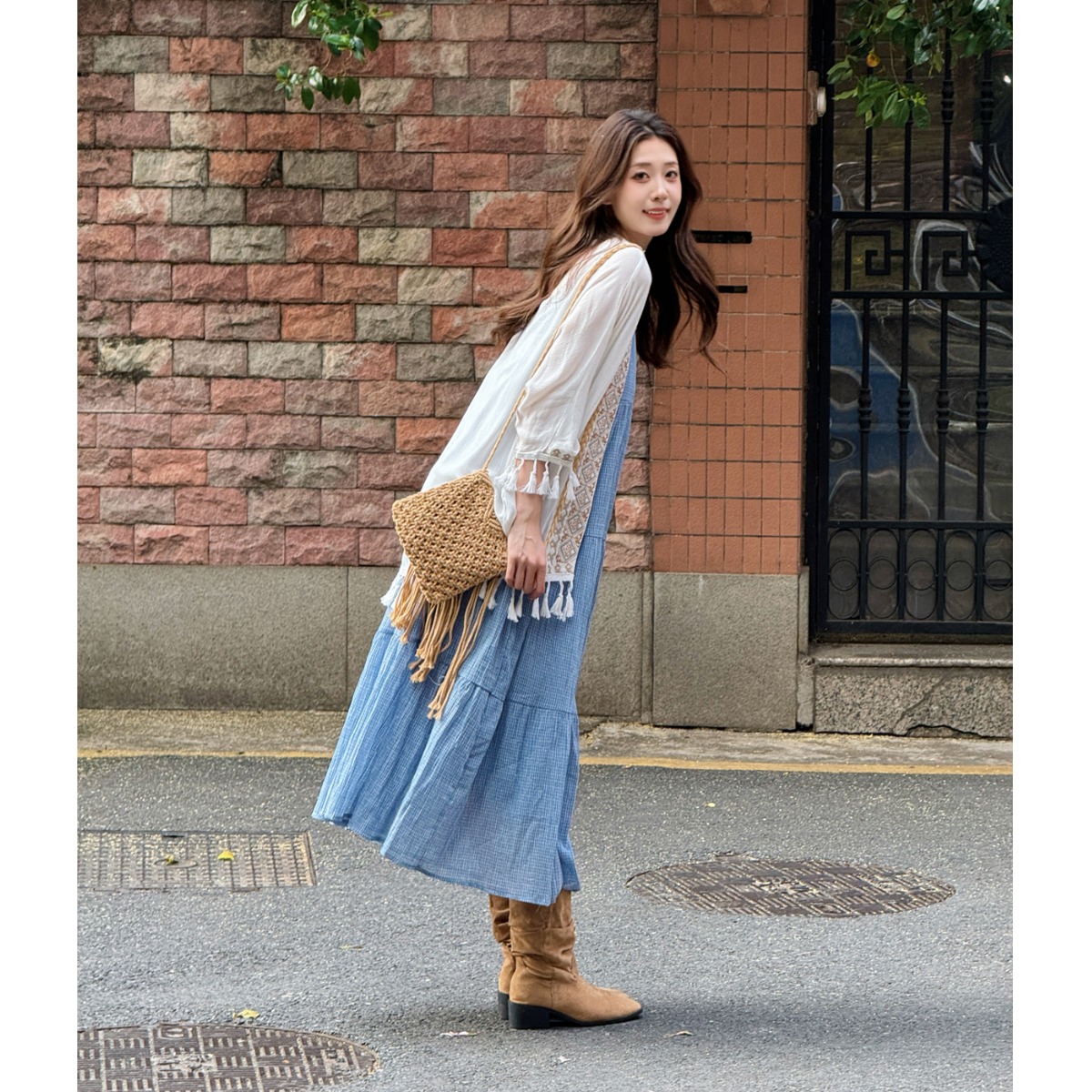 Elegant Blue Plaid Cotton Line - Linen Dress Wrap recensie en prijs
