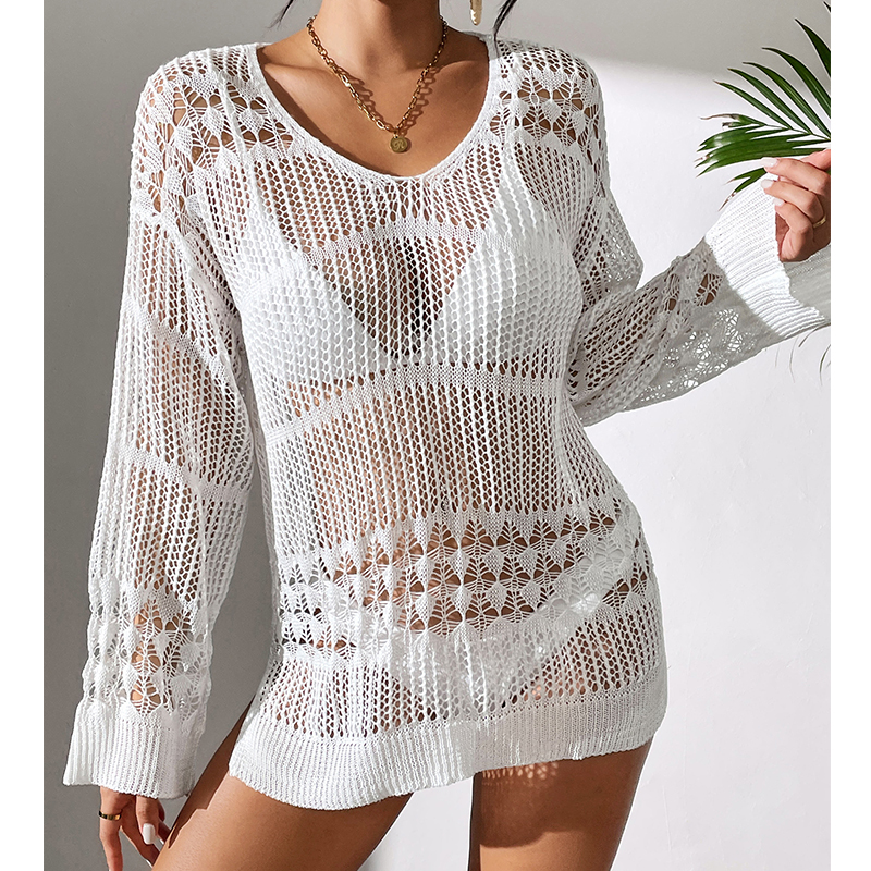Solid Hollow Out Crew Neck Dre - Cover Up Kaftan recensie en prijs