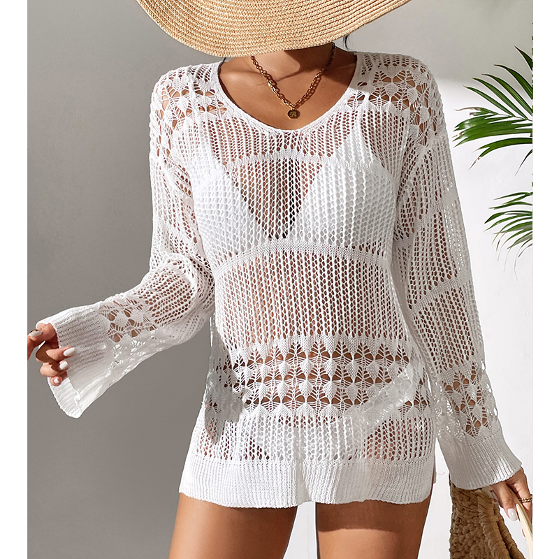 Solid Hollow Out Crew Neck Dre - Cover Up Kaftan recensie en prijs