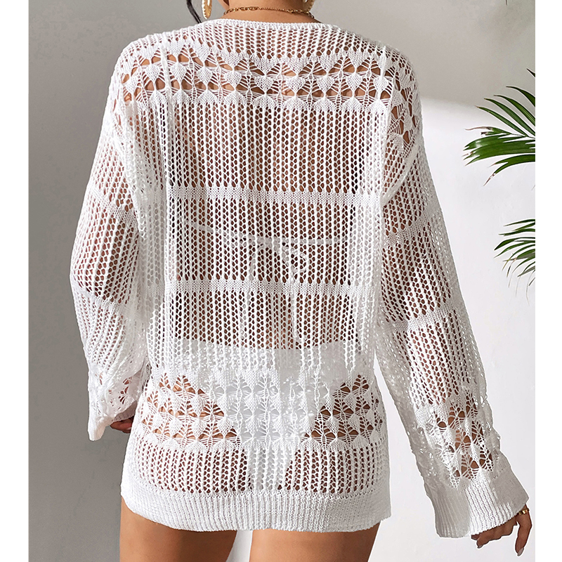 Solid Hollow Out Crew Neck Dre - Cover Up Kaftan recensie en prijs