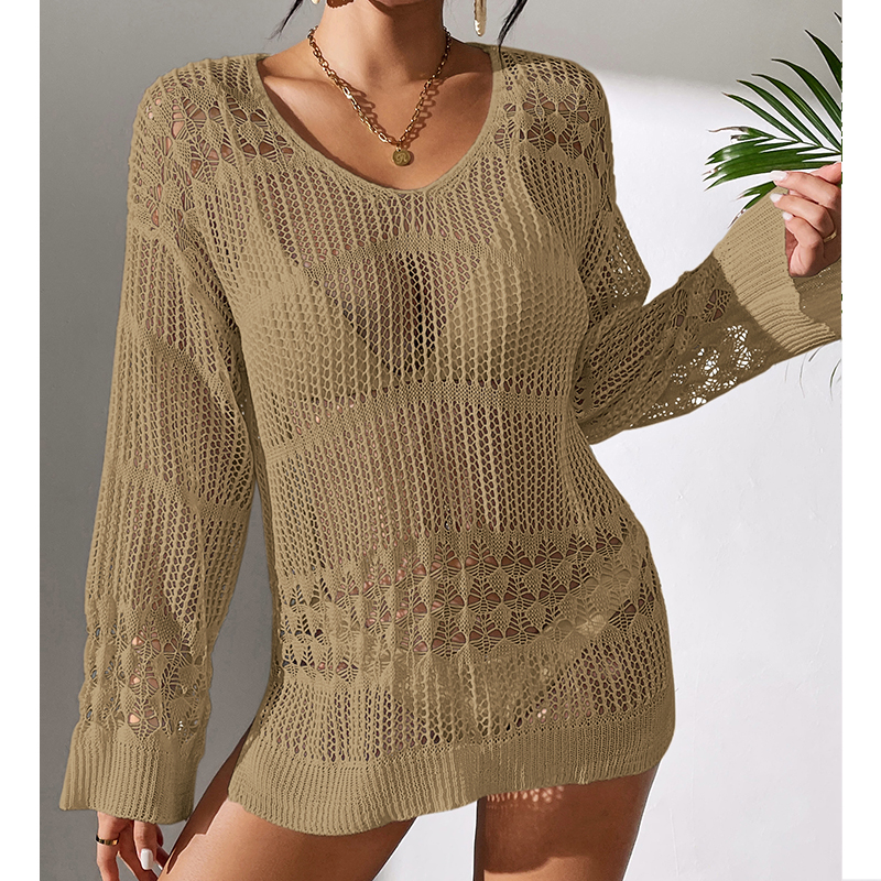 Solid Hollow Out Crew Neck Dre - Cover Up Kaftan recensie en prijs
