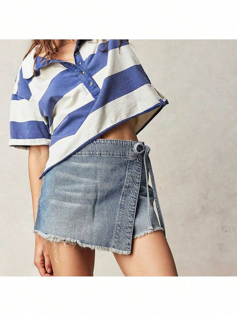 Women Denim Wrap Skort High Wa - Shorts Denim Frayed recensie en prijs