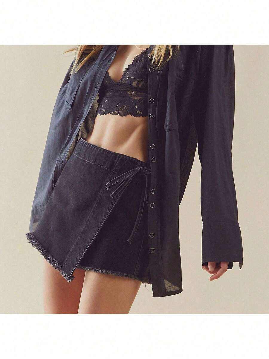 Women Denim Wrap Skort High Wa - Shorts Denim Frayed recensie en prijs