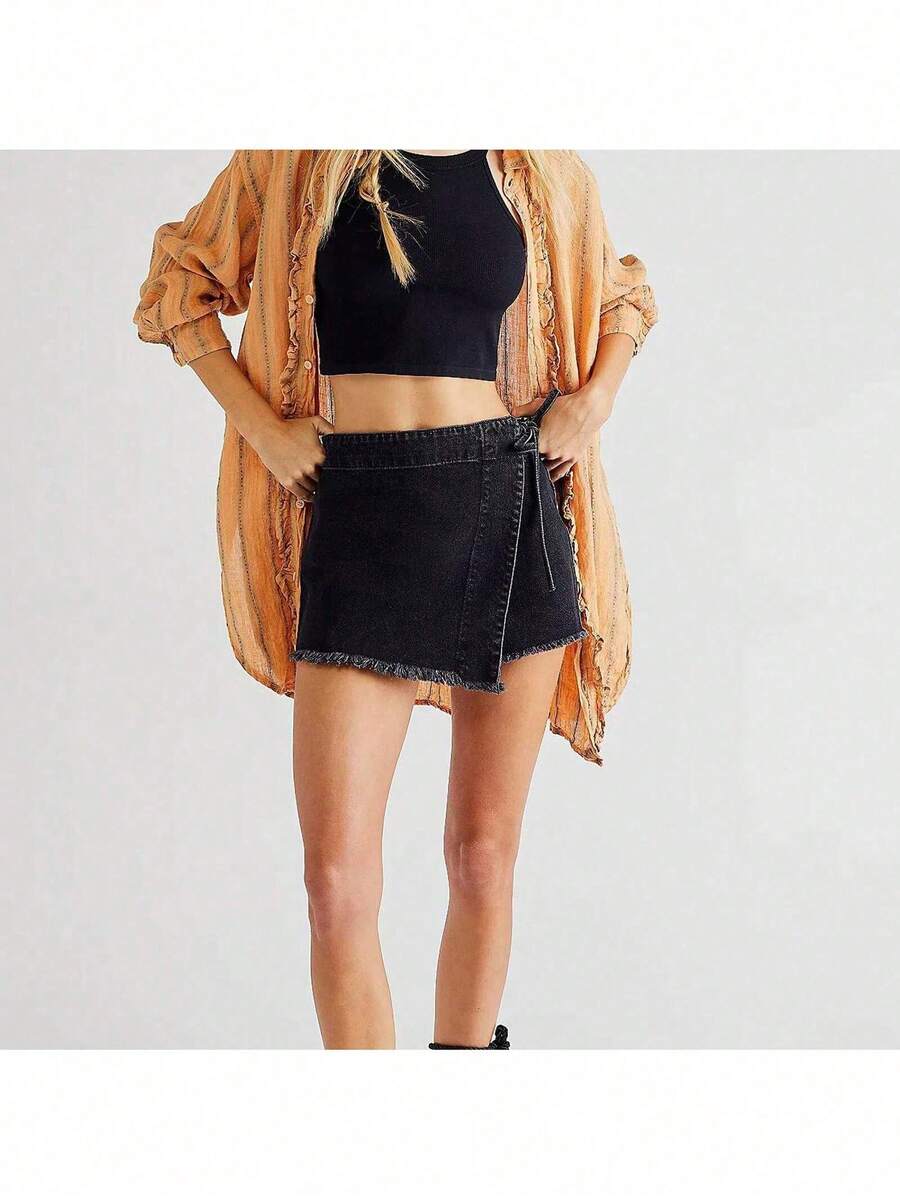 Women Denim Wrap Skort High Wa - Shorts Denim Frayed recensie en prijs