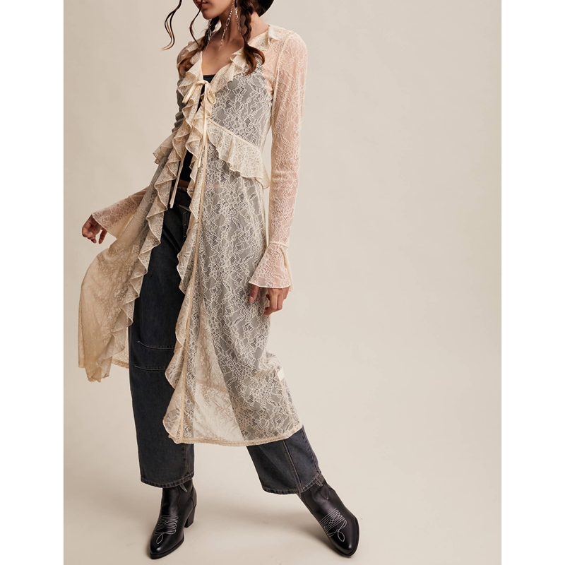 Women's Floral Lace Mesh Tie F - Kimono Sheer Floral recensie en prijs