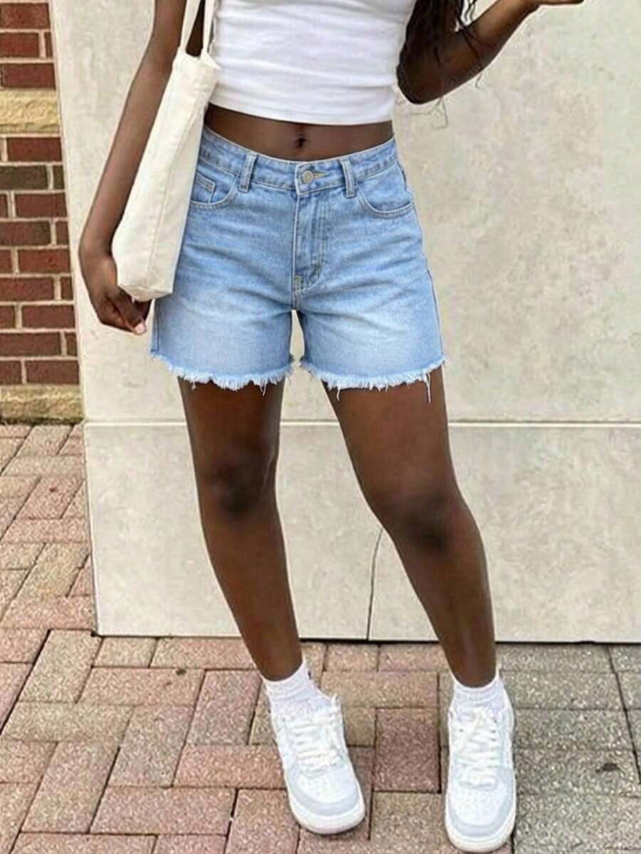 Womens High Waist Light Wash D - Shorts Denim Frayed recensie en prijs
