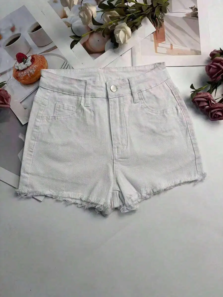 Womens White Distressed Denim  - Shorts Denim Frayed recensie en prijs