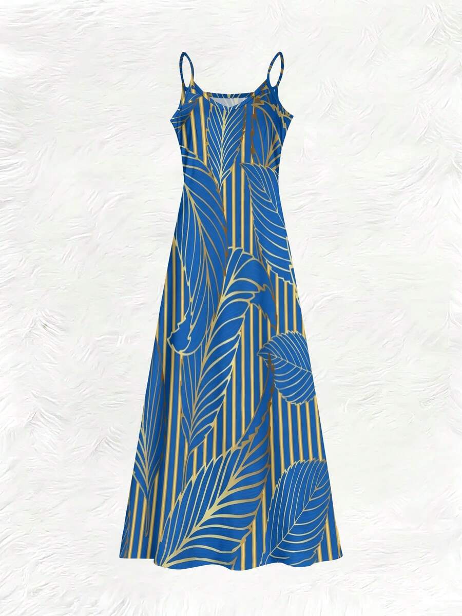 Blue Tropical Leaf Print V-Nec - Maxi Dress Halter recensie en prijs