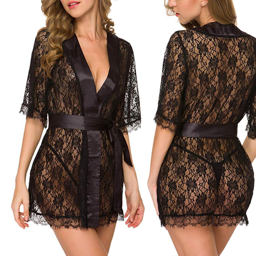 Floral Lace V-Neck Lingerie Ni - Kimono Sheer Floral recensie en prijs